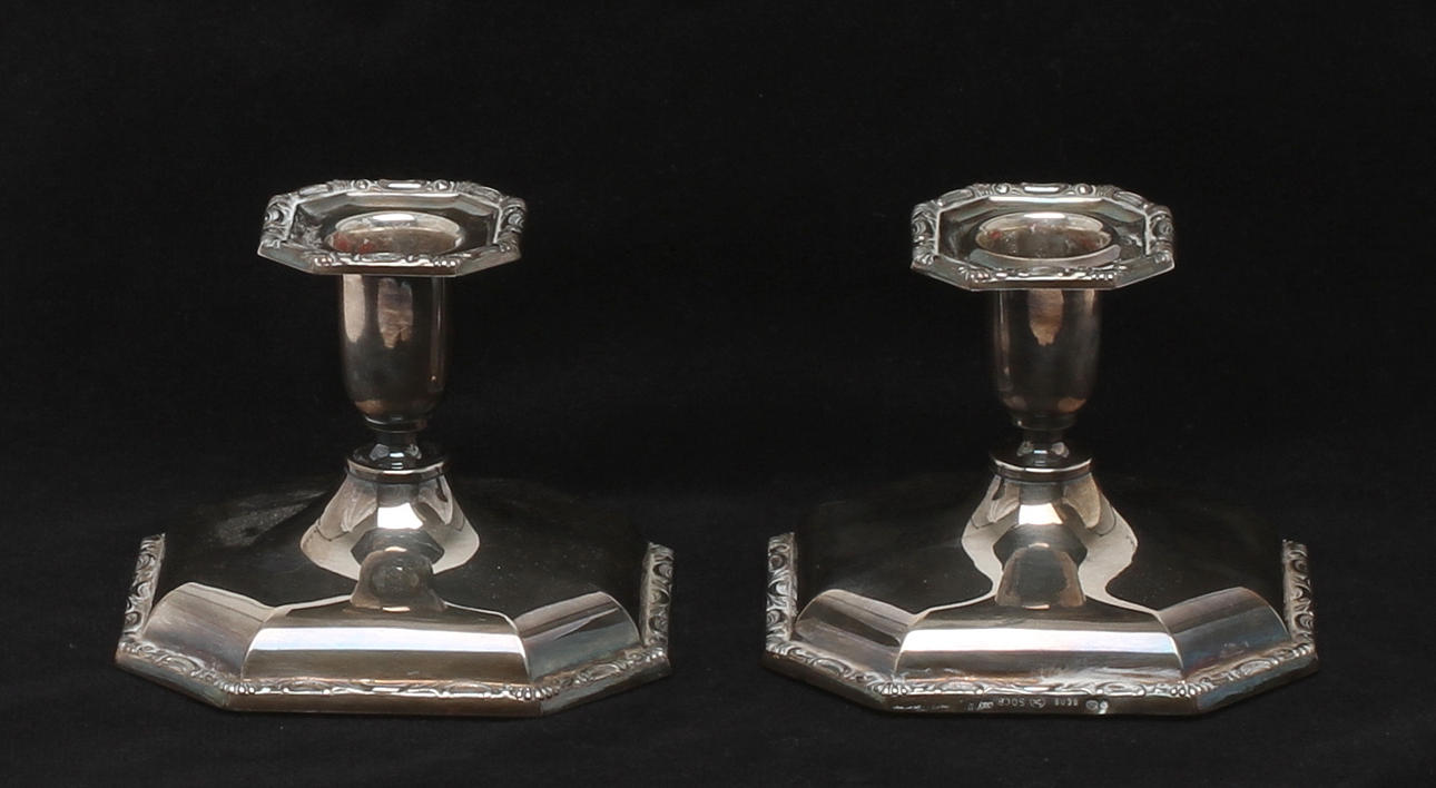 LJUSSTAKAR, 1 par, silver, stämplade BLB.