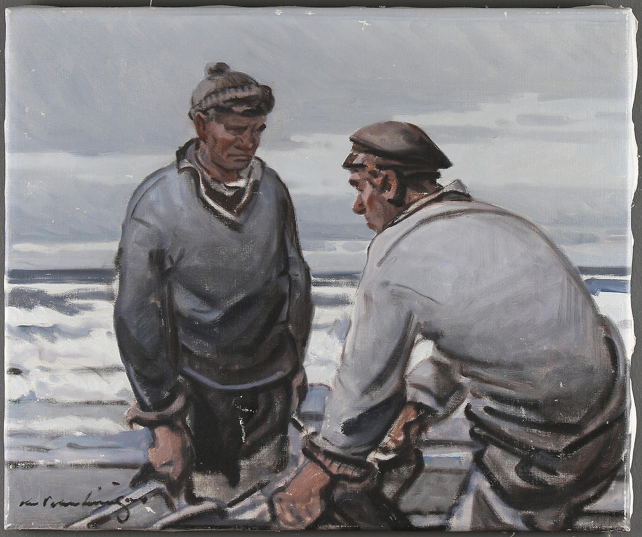 CHRISTIAN VALENTINUSEN. Fiskare, olja på duk, signerad.