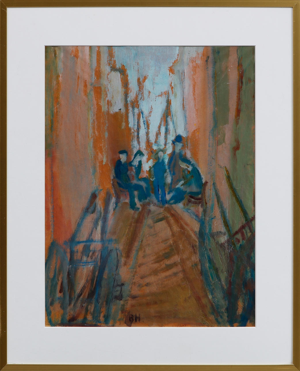 BIRGER HALLING. Figure scene, mixed media, signed bra.