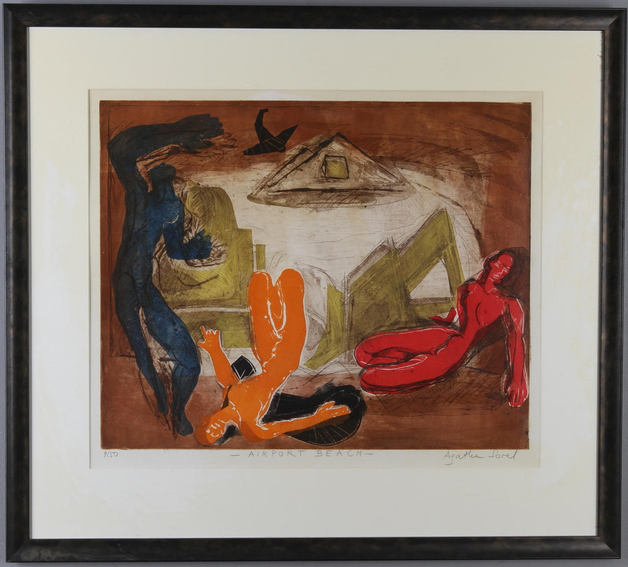 AGATHE SOREL. "Airport Beach", färglitografi, signerad samt numrerad 9/50.