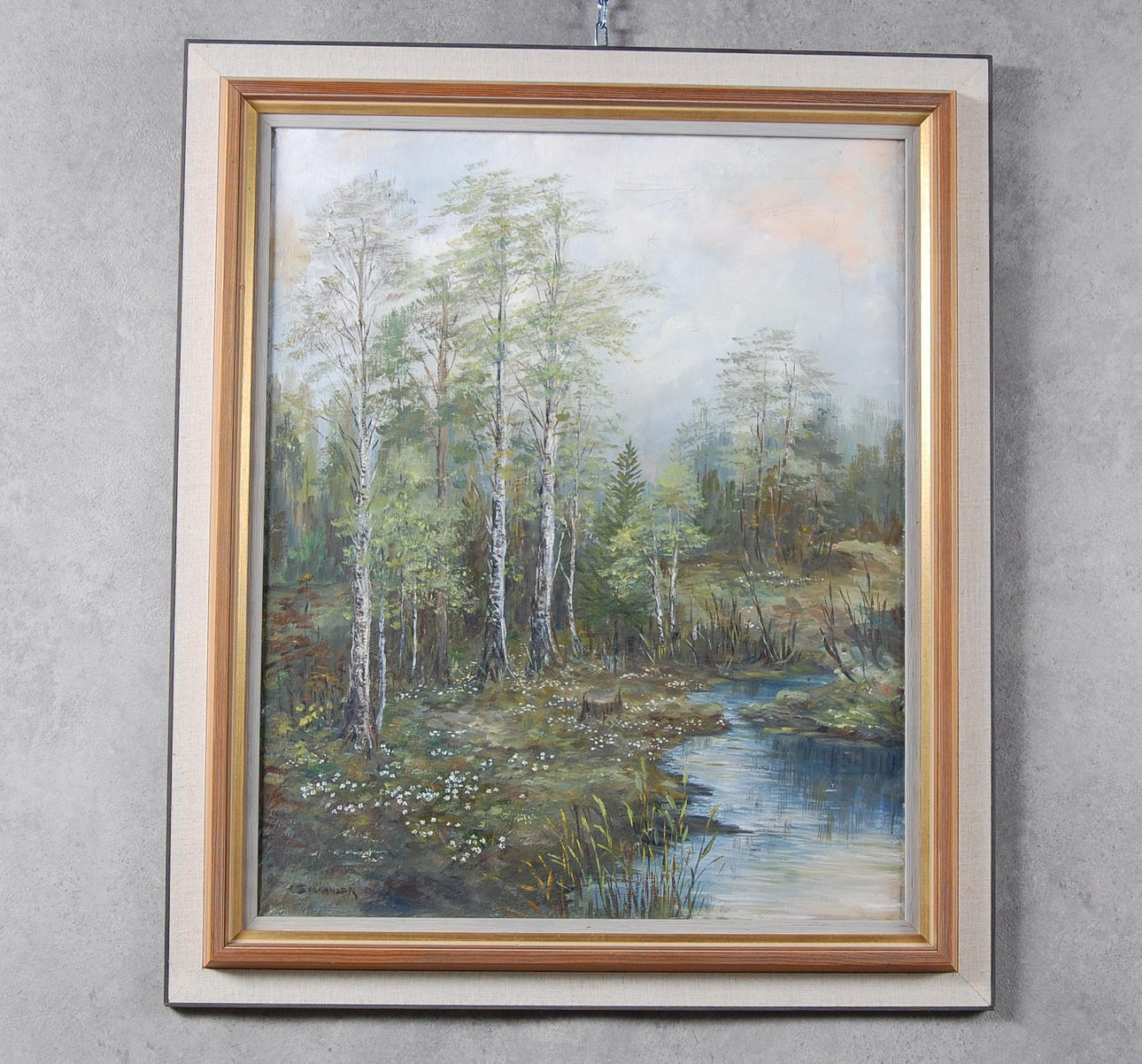 OIDENTIFIERAD KONSTNÄR. " vitsippor i vårskrud ". Olja på duk. Otydligt signerad.