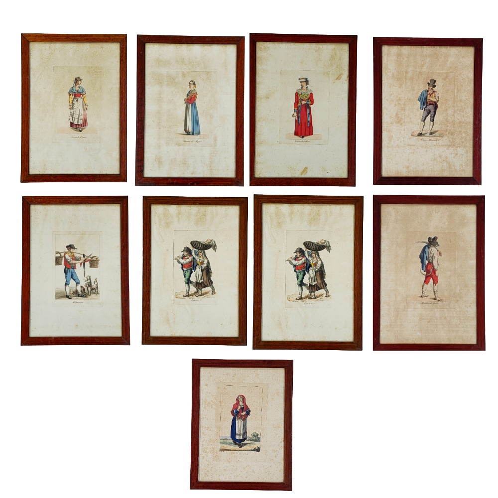 EIGHT ENGRAVINGS DEPICTING TRADITIONAL COSTUMES FROM DIFFERENT PROFESSIONS.