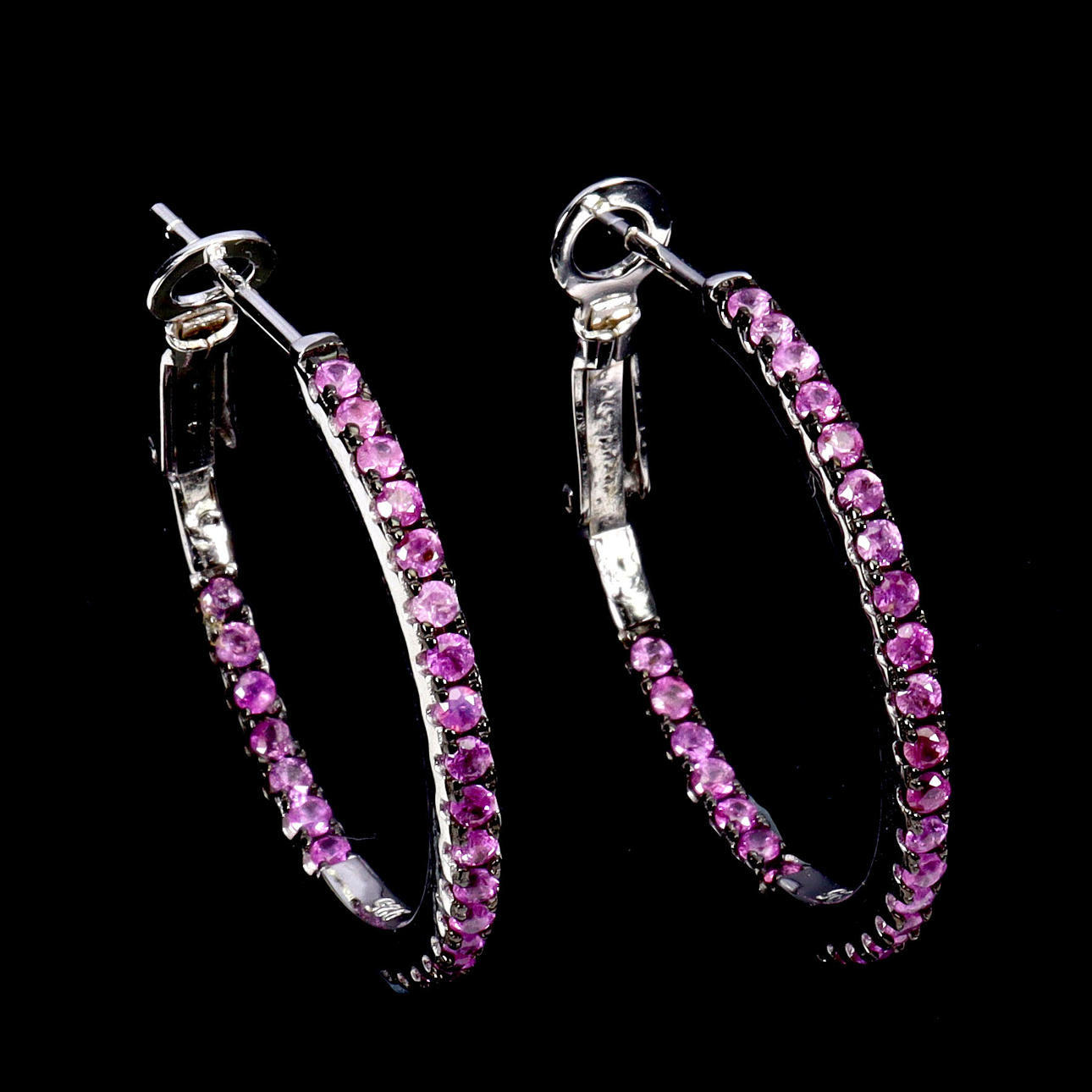 PINK SAPPHIRE HOOP EARRINGS.
