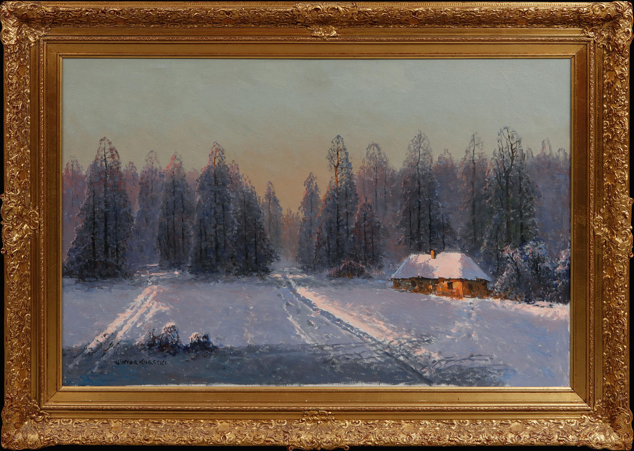 WIKTOR KORECKI. Winter landscape, oil on canvas, signed.