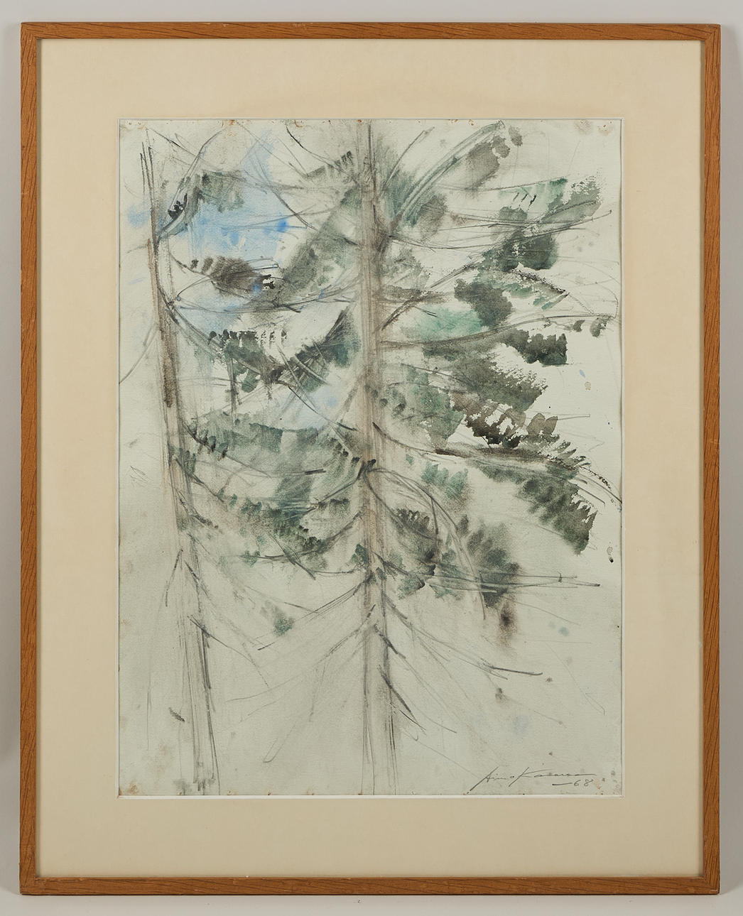 AIMO KANERVA. Spruce trees, signed and dated -68, watercolour.