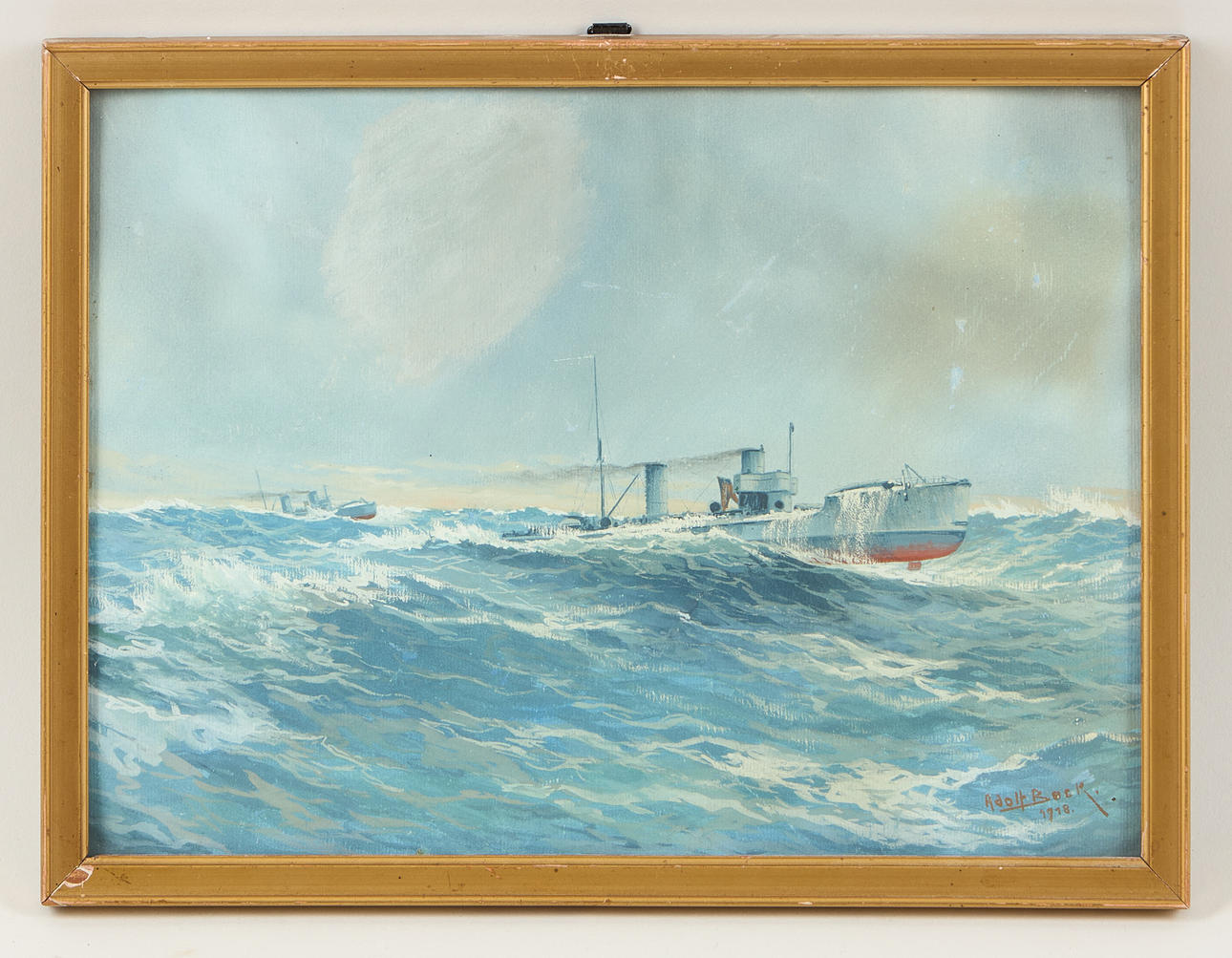 ADOLF BOCK. Torpedo boat, signed and dated 1918, gouache.