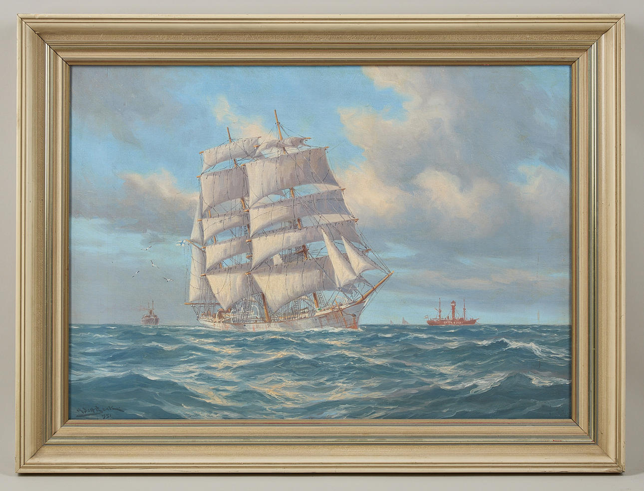ADOLF BOCK. Sailing ship, signed and dated 1951, oil on canvas.