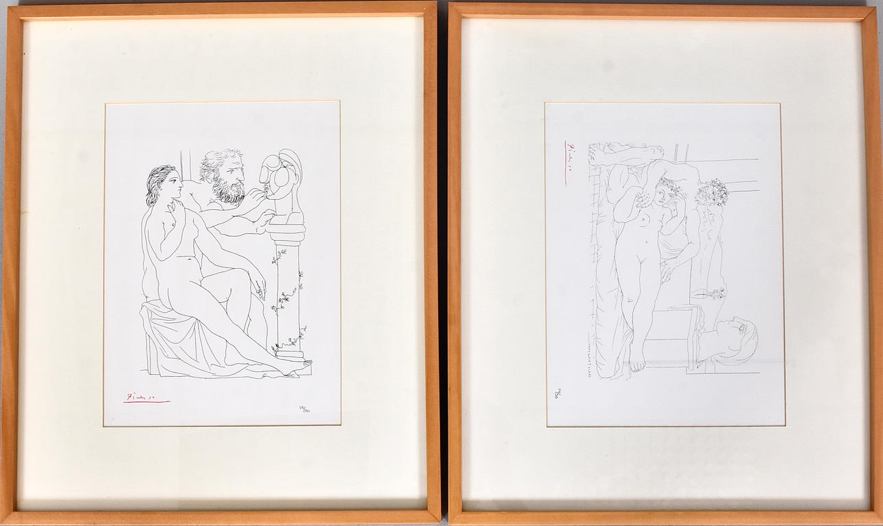 AFTER PABLO PICASSO. 6 facsimile prints, possibly serigraphs, after etchings, after works from “Suite Vollard”.