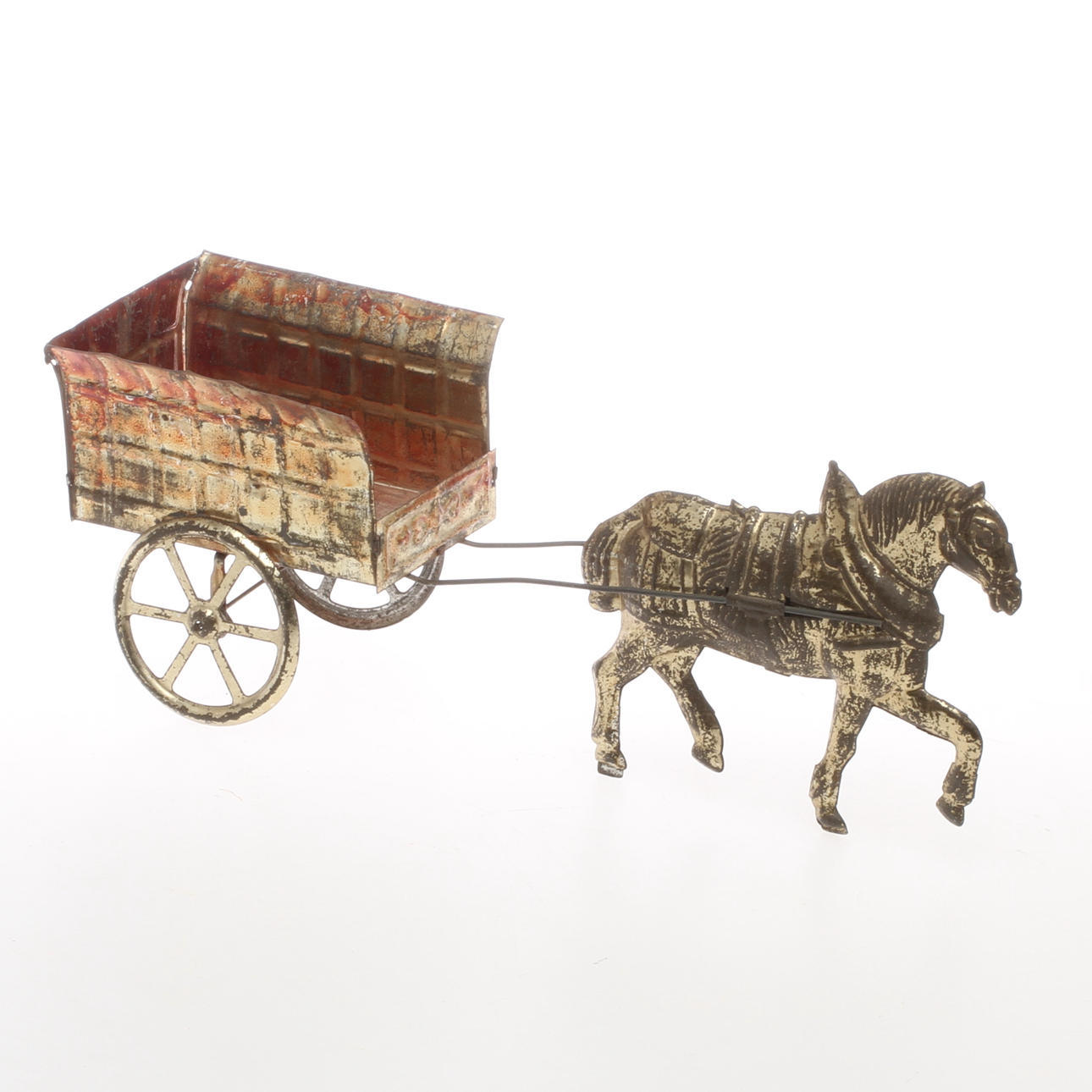 LEKSAK, plåt, häst med vagn, troligen omkring 1900.