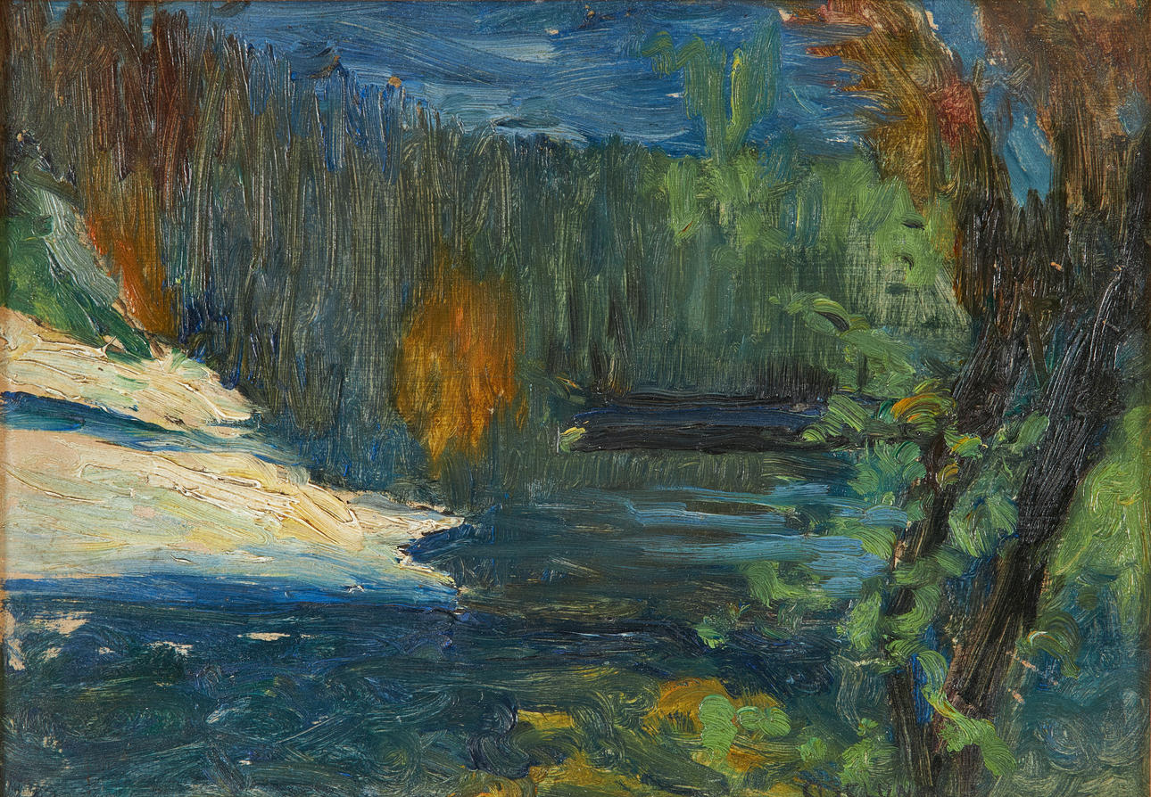 HELMER OSSLUND. Landskap med flod.