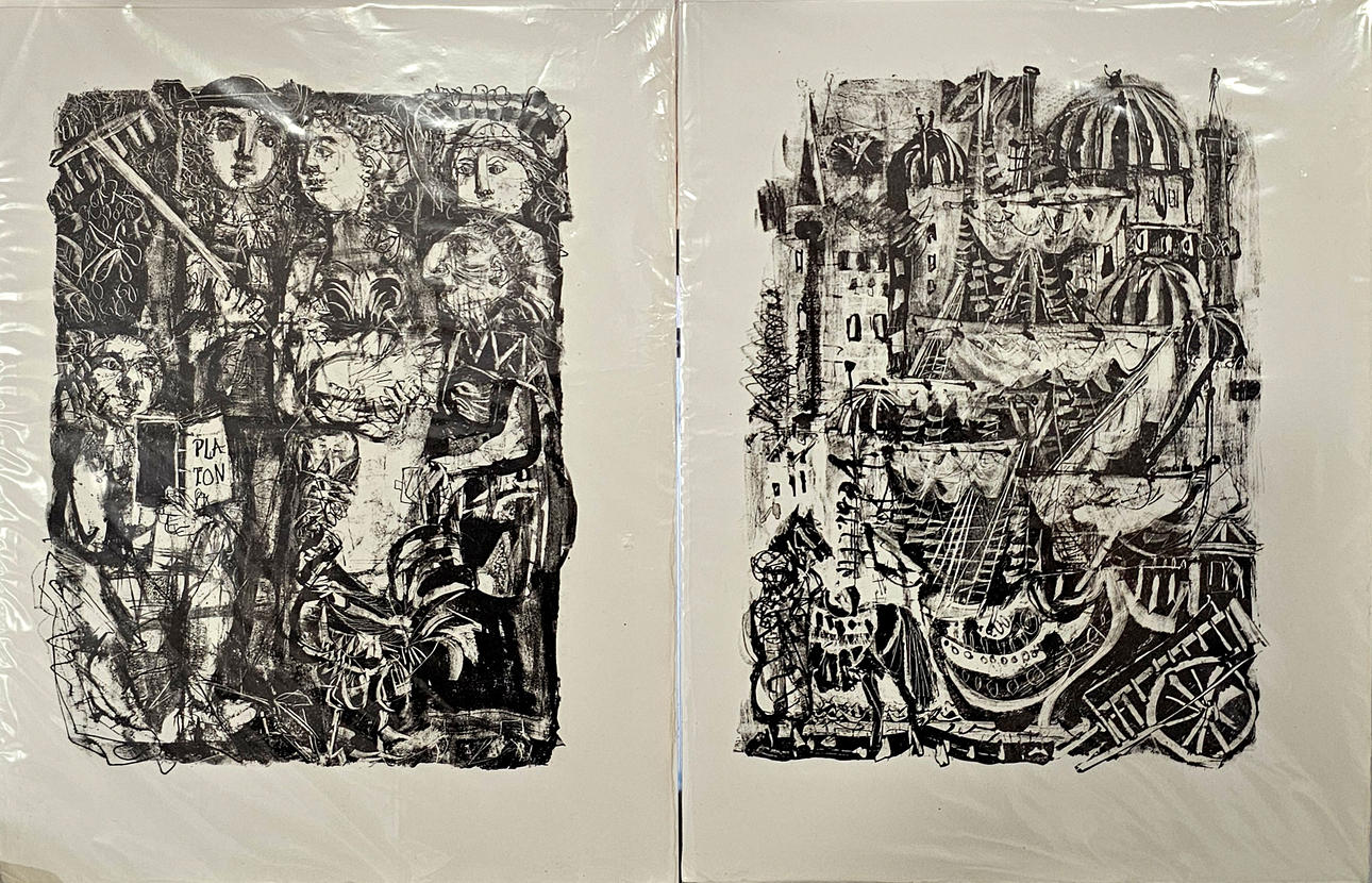 ANTONI CLAVÉ. EFTER. ”Candide av Voltaire”. Två offsetlitografier på papper.