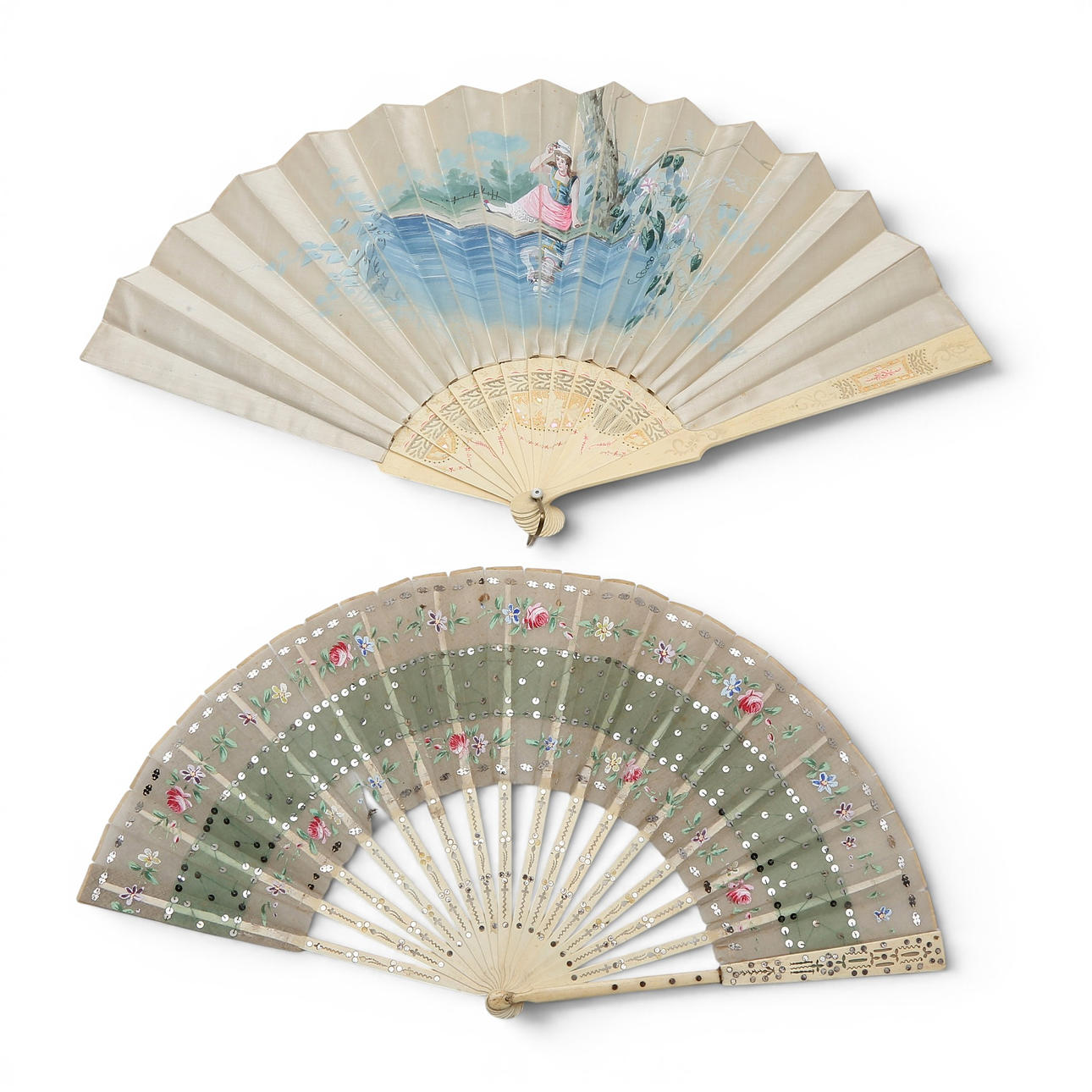 Two bone fans, late 19th-early 20th Century.