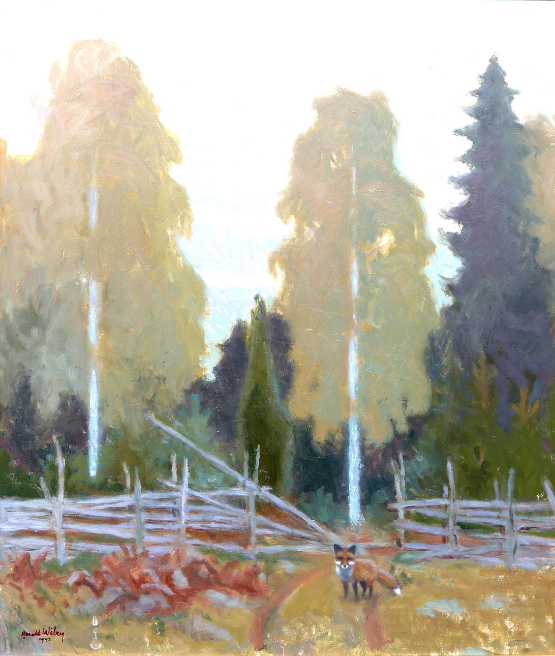 HARALD WIBERG. Räv i landskap, olja på pannå, signerad.
