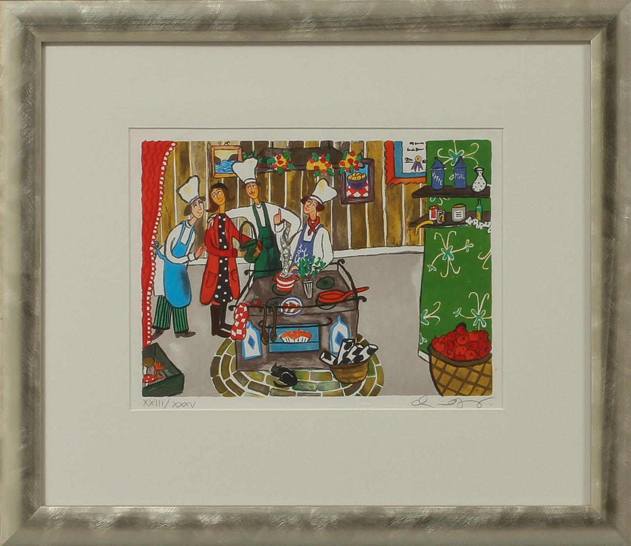 MARIKA LANG. "Kockarna", färglitografi, signerad och numrerad XXIII/XXXV.