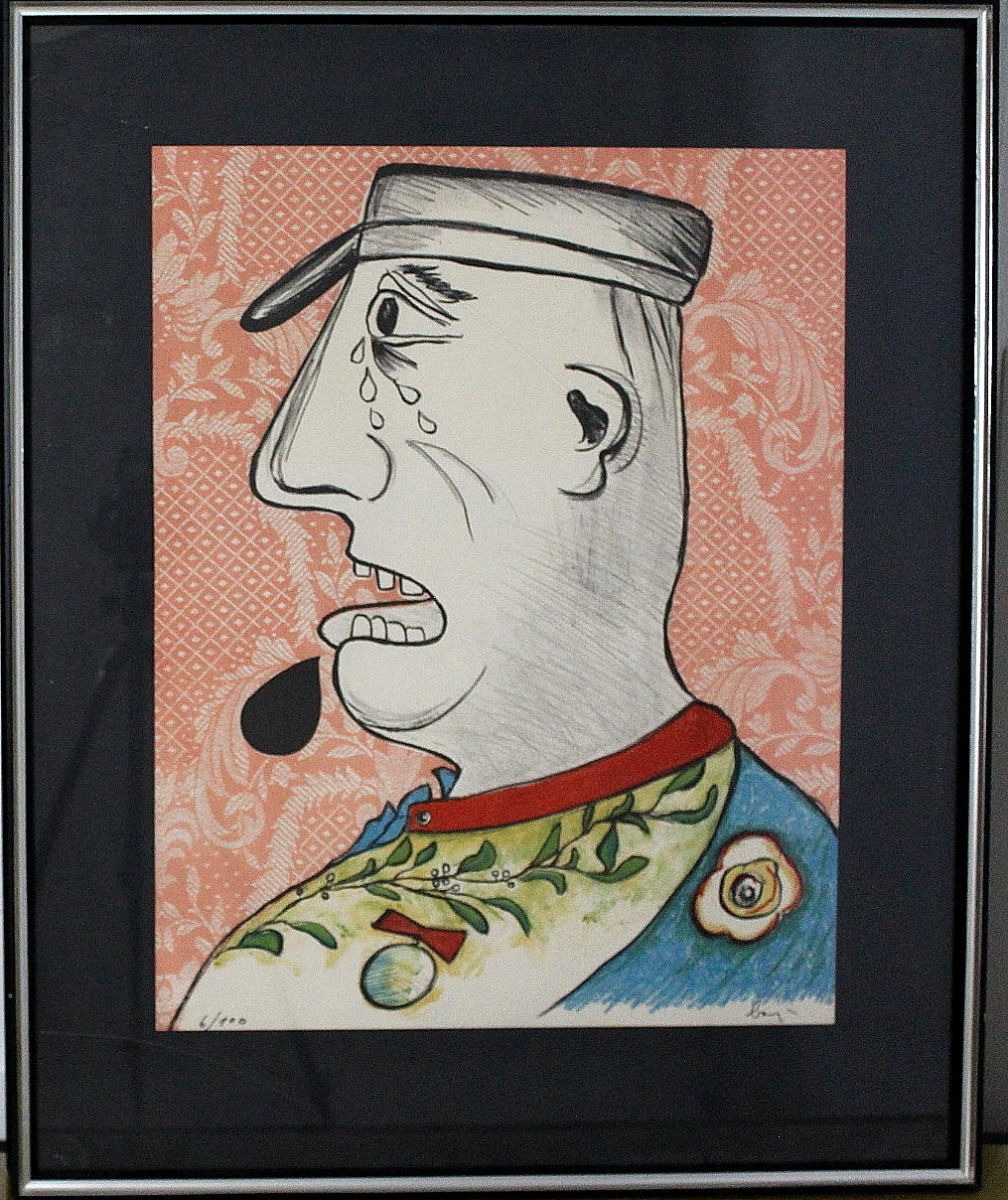 ENRICO BAJ. litografi, gubbe, signerad och numrerad.