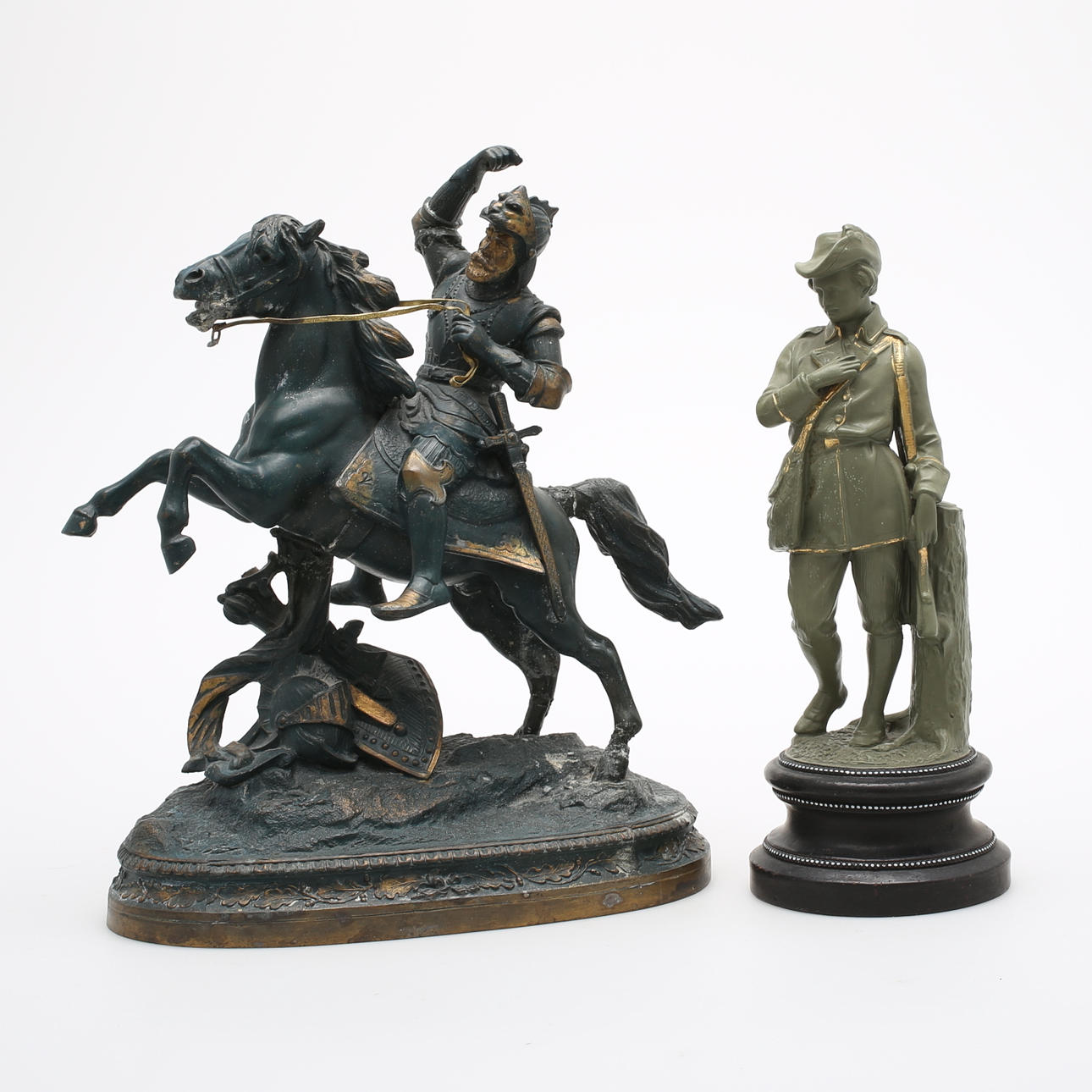 FIGURINER, 2 st, metall, terrakotta, varav en J. Uffrecht & Co.