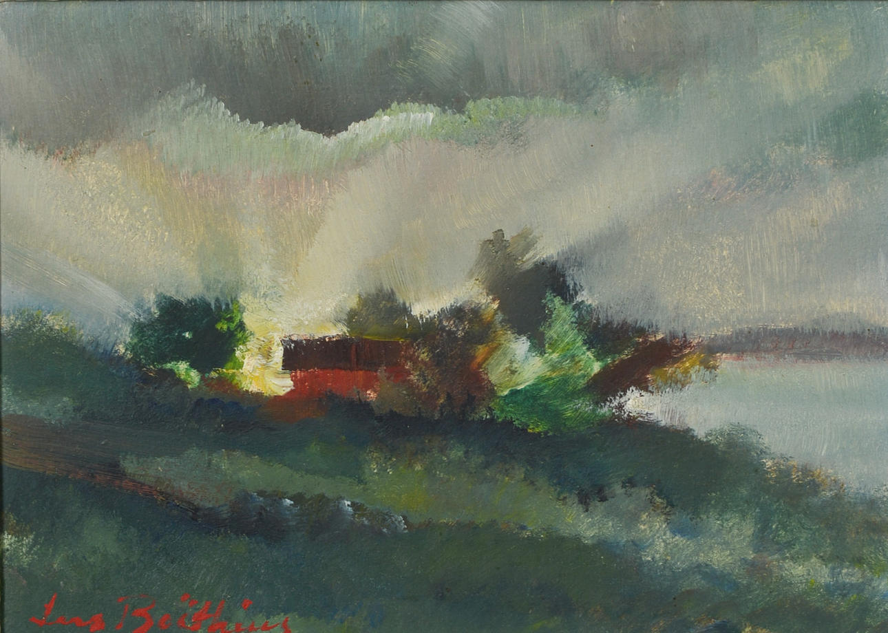 LARS BOËTHIUS. Rural motif, oil on panel, signed.
