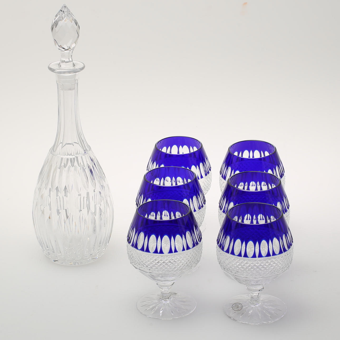 KARAFF, 6 COGNACGLAS.