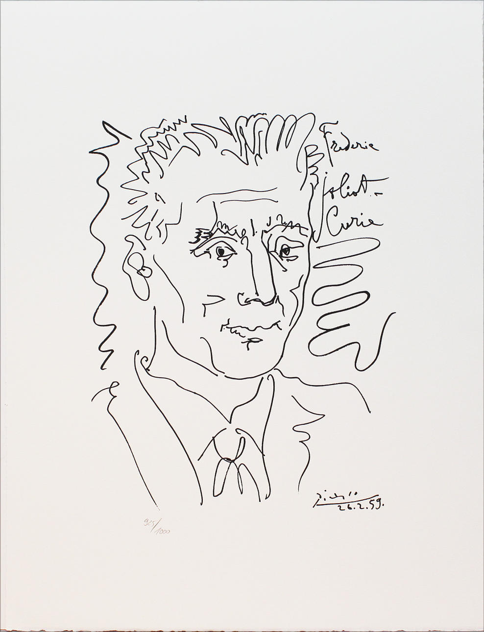 PABLO PICASSO. "Frédéric Joliot-Curie". Färglitografi. Signerad Picasso och daterad 26.2.59. 925/1000.