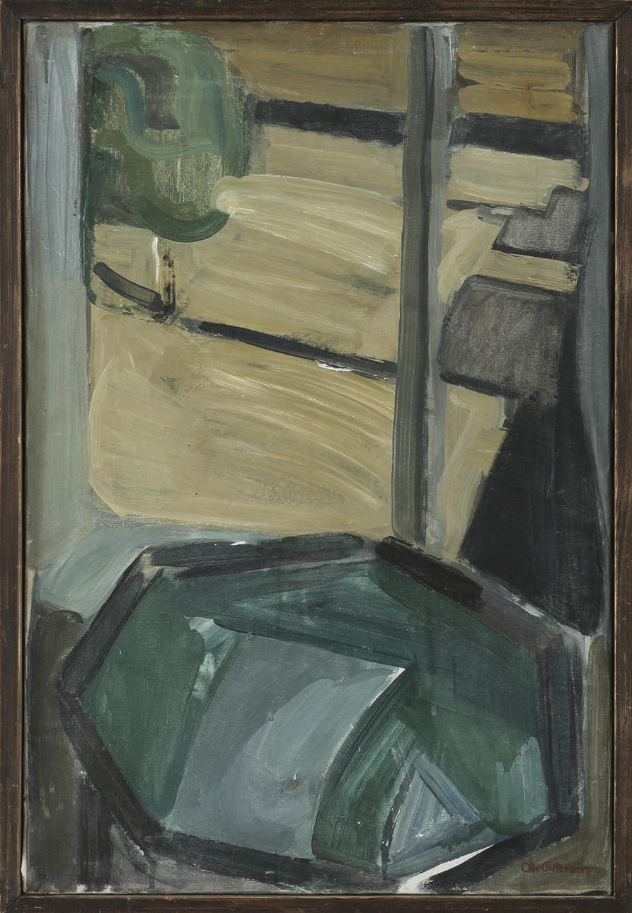 OLLE PETTERSSON. "Grönt bord vid fönster". Olja på duk, signerad.