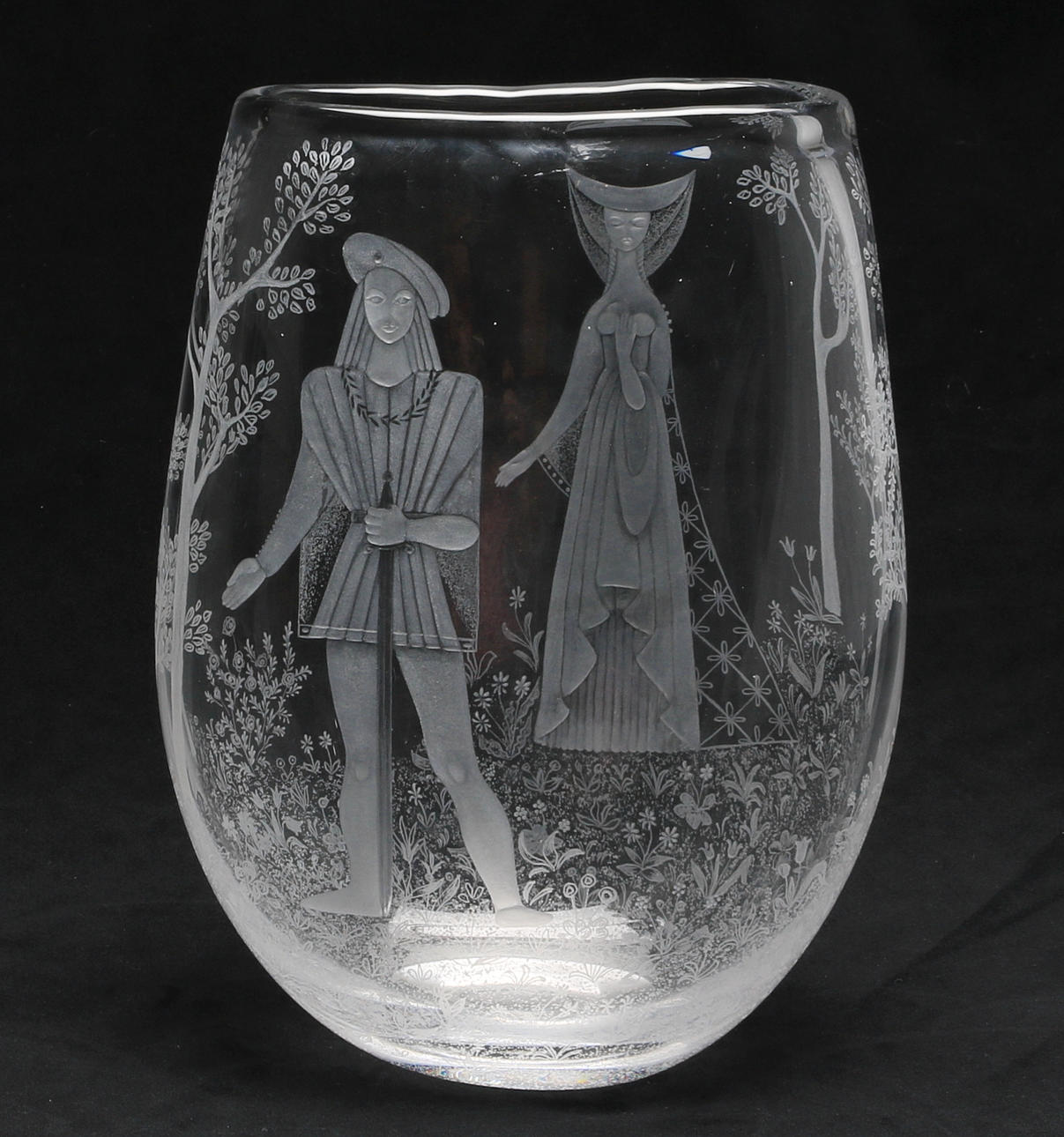 KONSTGLAS, vas, Vicke Lindstrand, Kosta, signerad, 1900-talets mitt.