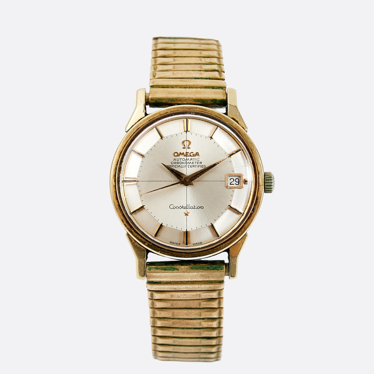 OMEGA, Constellation, “Pie-pan”, Automatic Chronometer Officially Certified, (Swiss Made), wristwatch, 35 mm, gold on steel, approx 1966.