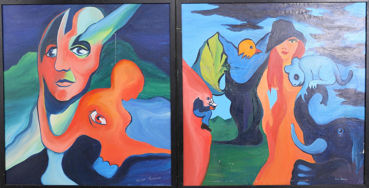 ALLAN HANSON. Kompositioner, 2 st, olja på duk, signerade.