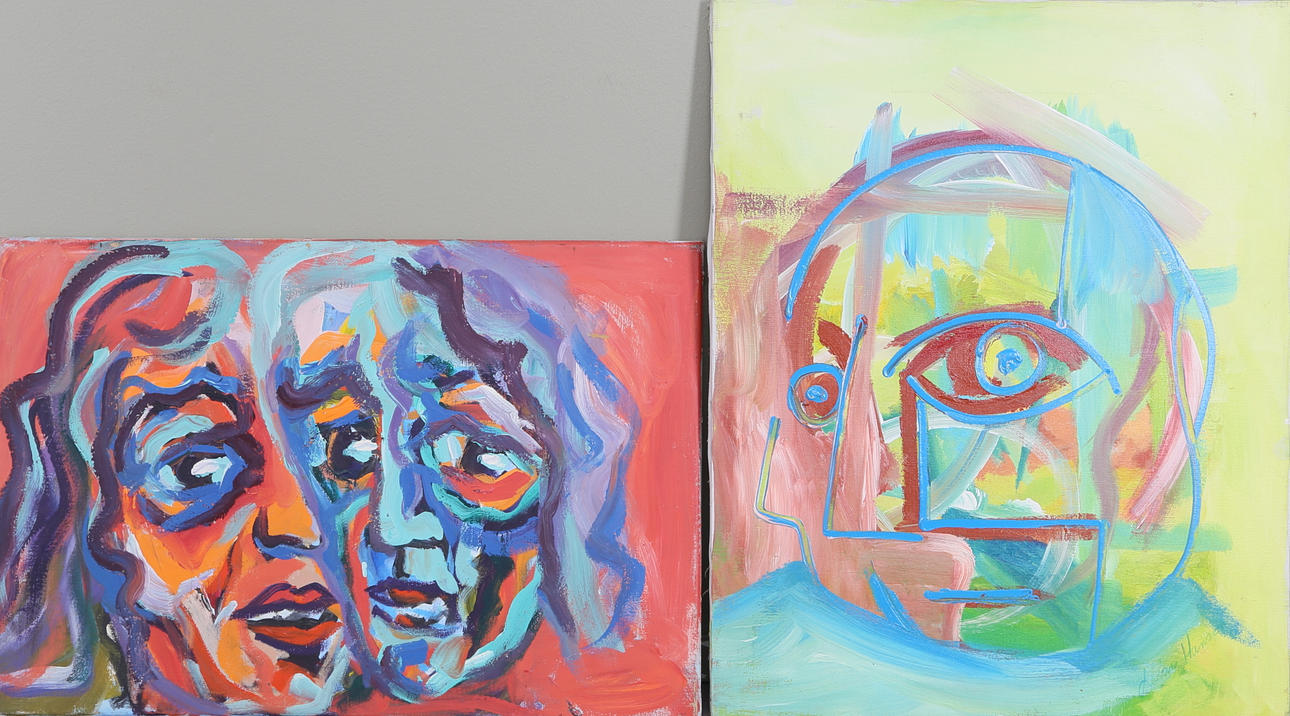 ALLAN HANSON. Ansikten, 2 st, olja på duk, signerad.