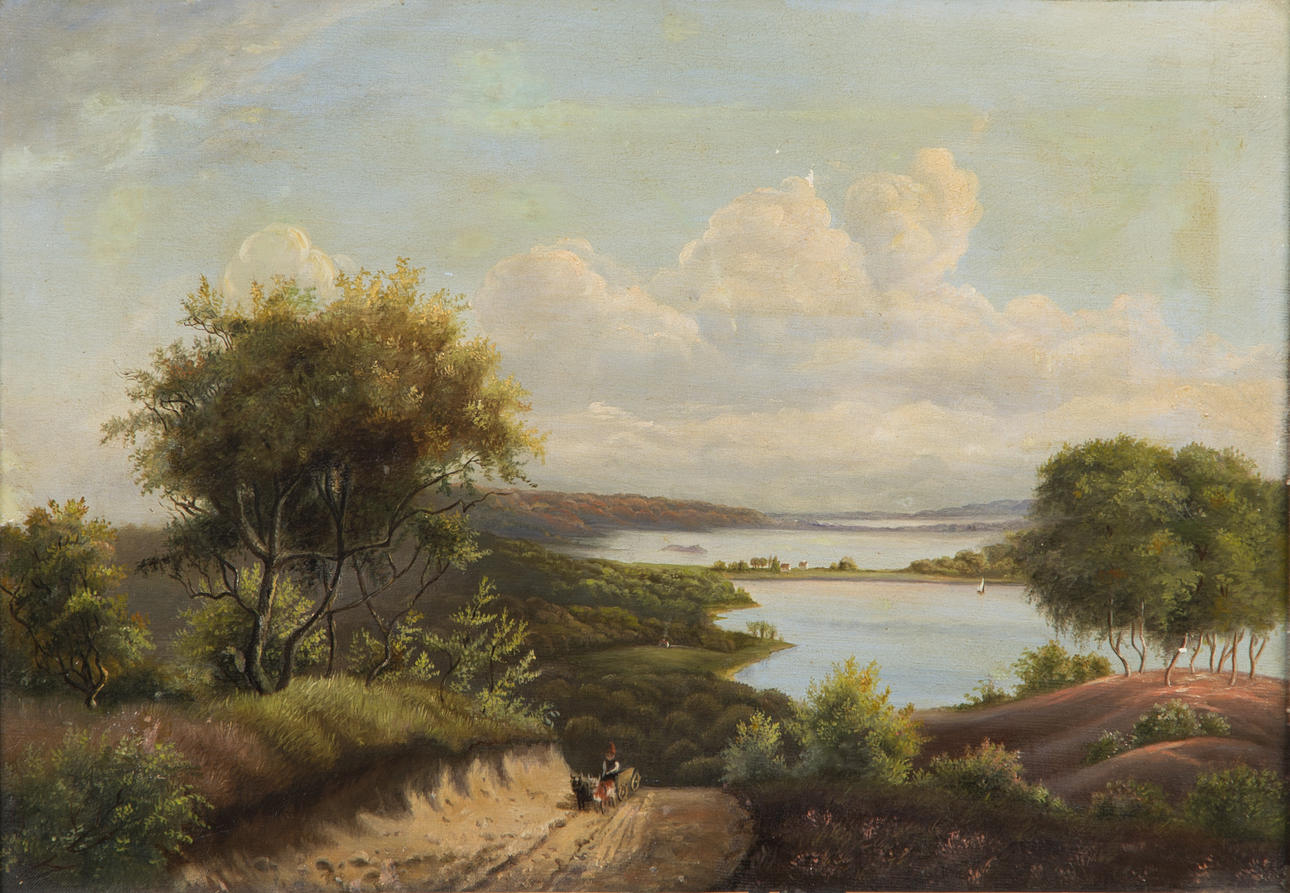 OIDENTIFIERAD KONSTNÄR. Sjölandskap, olja på duk, osignerade, 1800-tal.