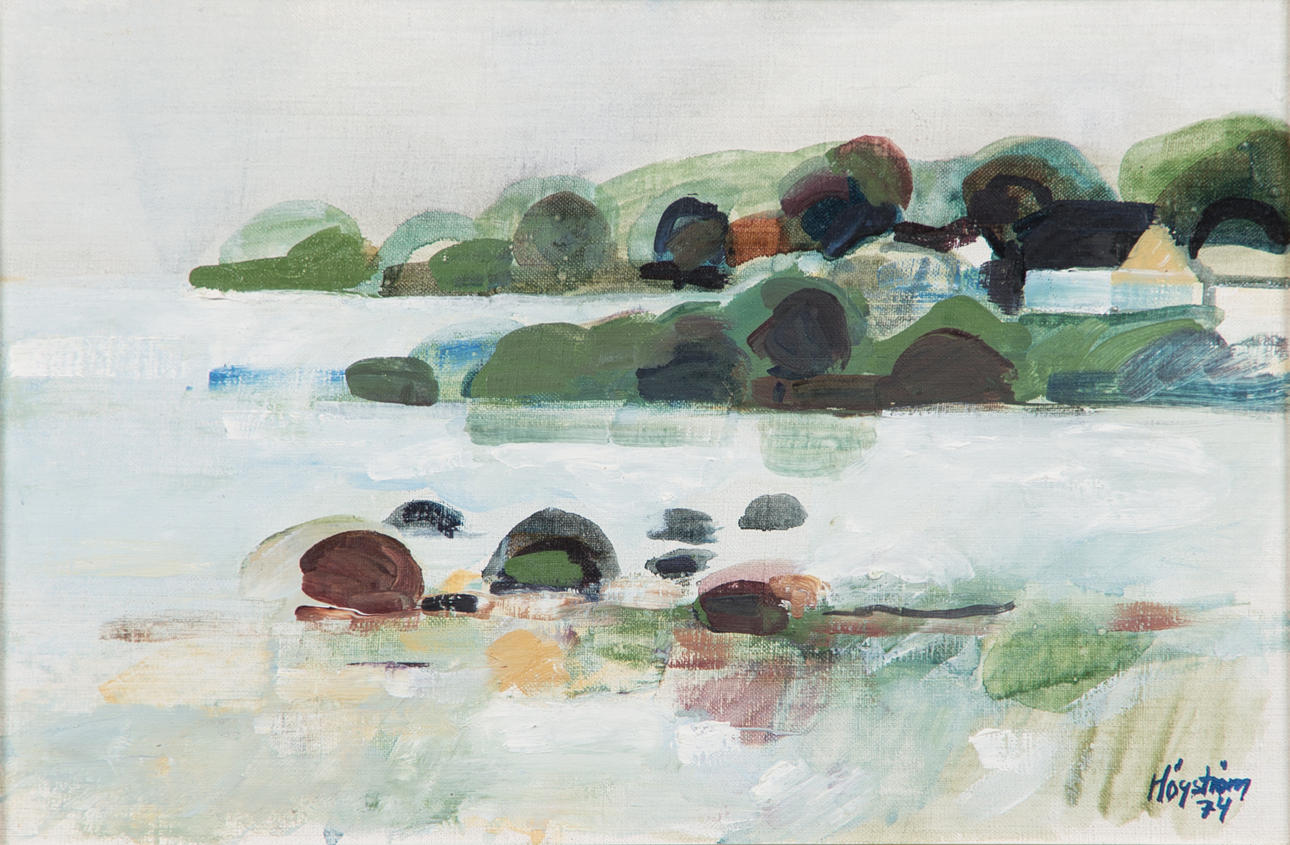 KJELL HÖGSTRÖM. "Motiv från Lerhamn", olja på pannå, signerad Högström -74.