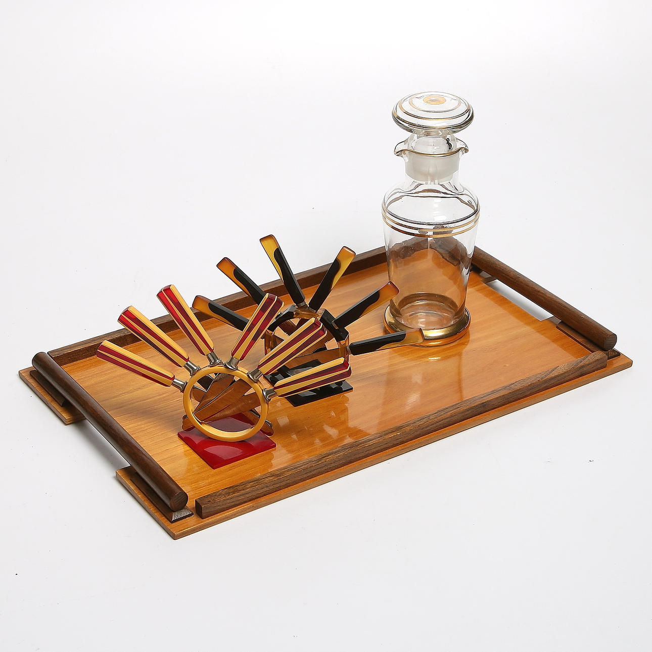 BRICKA, SHAKER och FRUKTKNIVAR, 12 st, art deco, 30/40-tal.