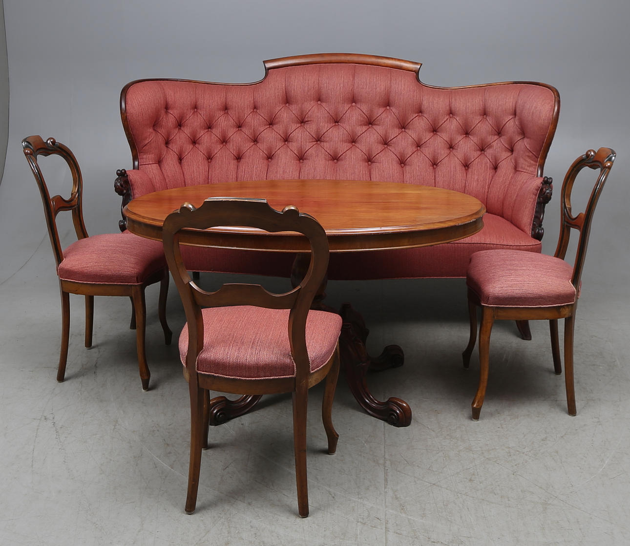 SALONGSGRUPP, 5 delar, nyrokoko, sent 1800-tal.