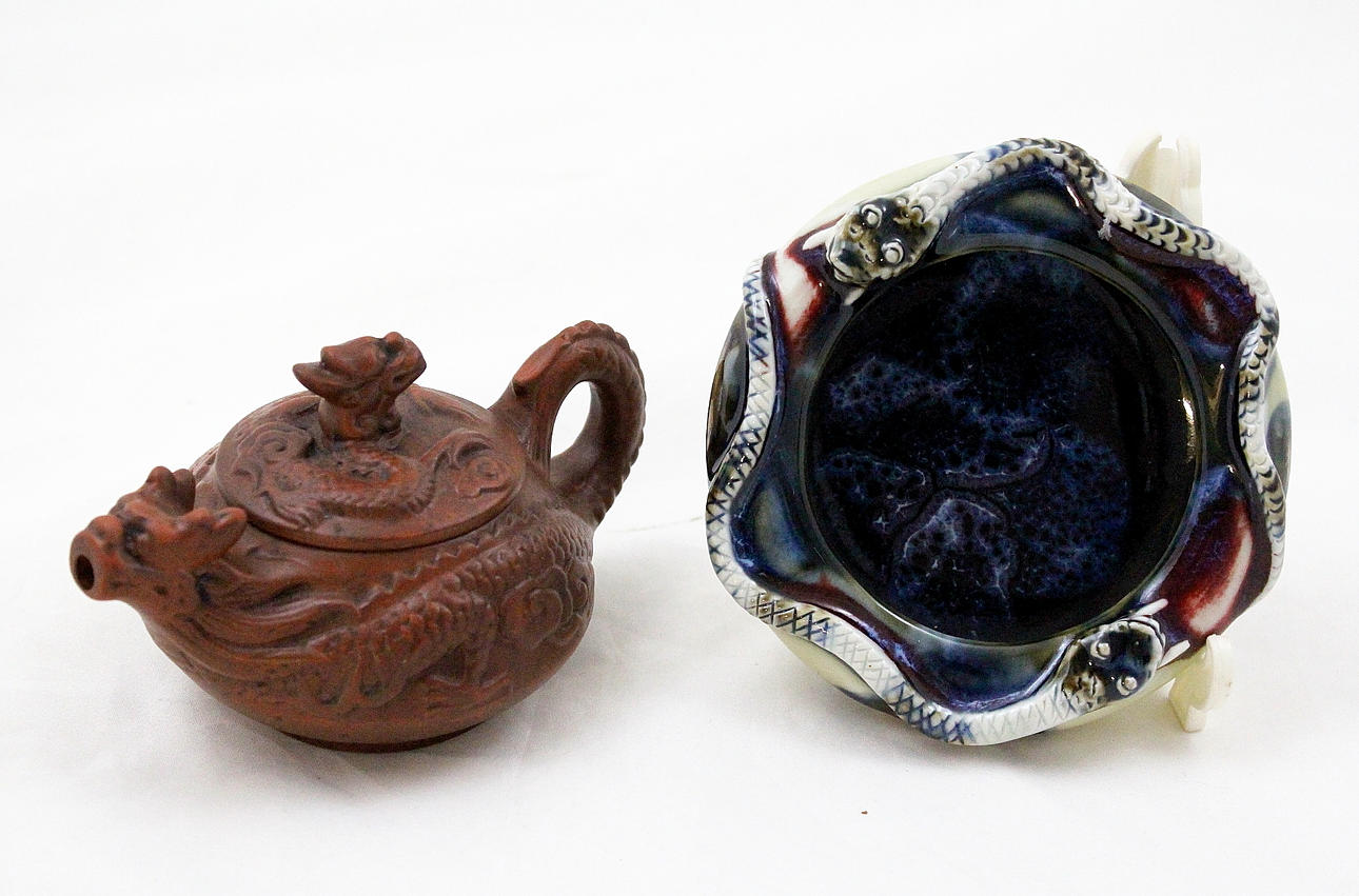 SKÅL och THEKANNA, Skål märkt Qianlong, Kina.