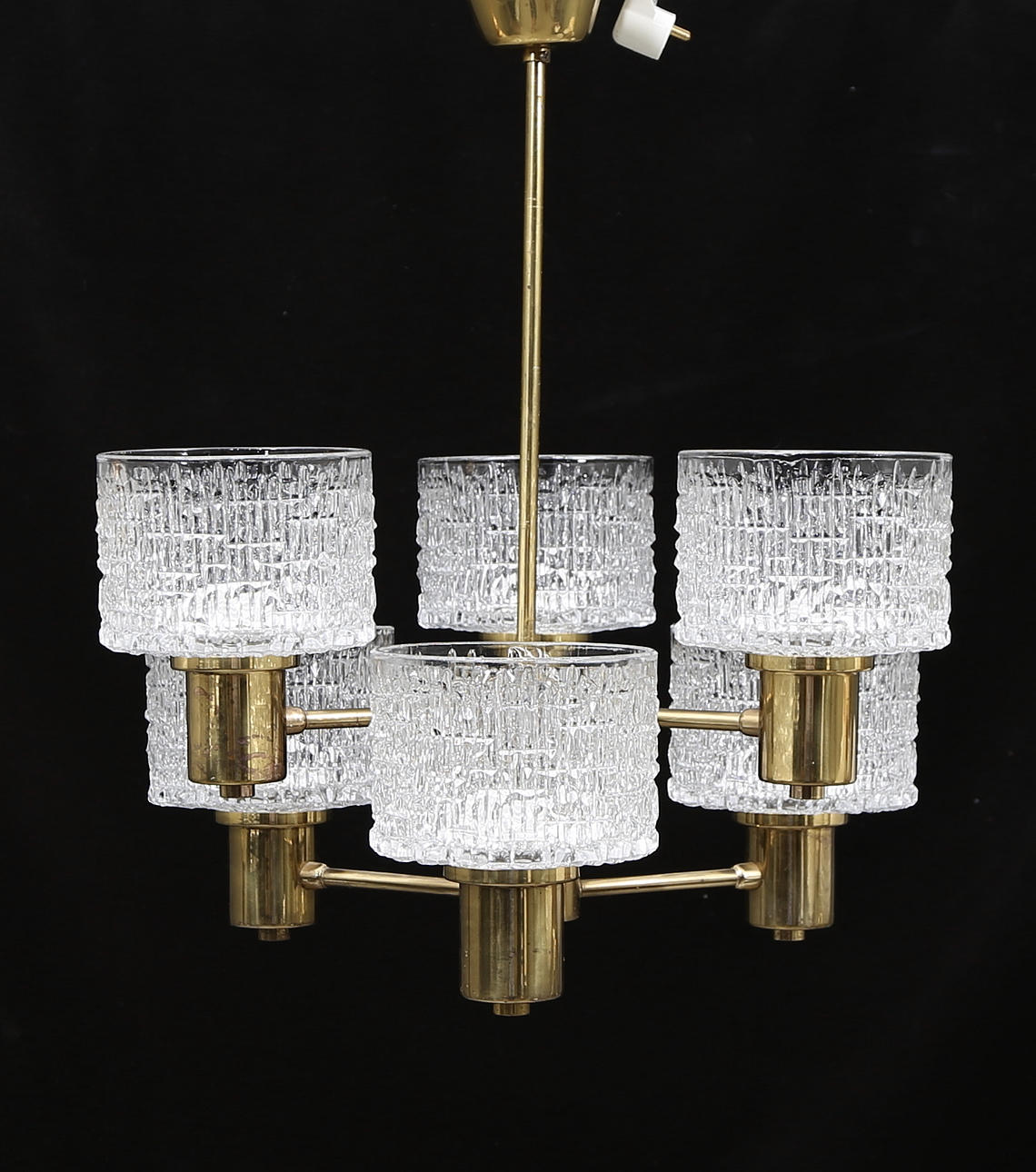 TAKKRONA, 6 ljuspunkter, mässing/glas, 1960-tal.