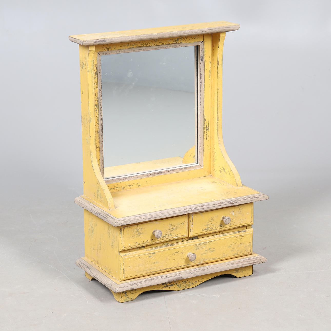 A PAINTED PINE MINIATURE MIRROR BACK DRESSER.