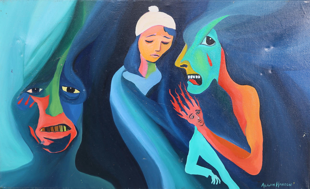 ALLAN HANSON. "The Hat Period", olja på duk, signerad och daterad 1975-76.