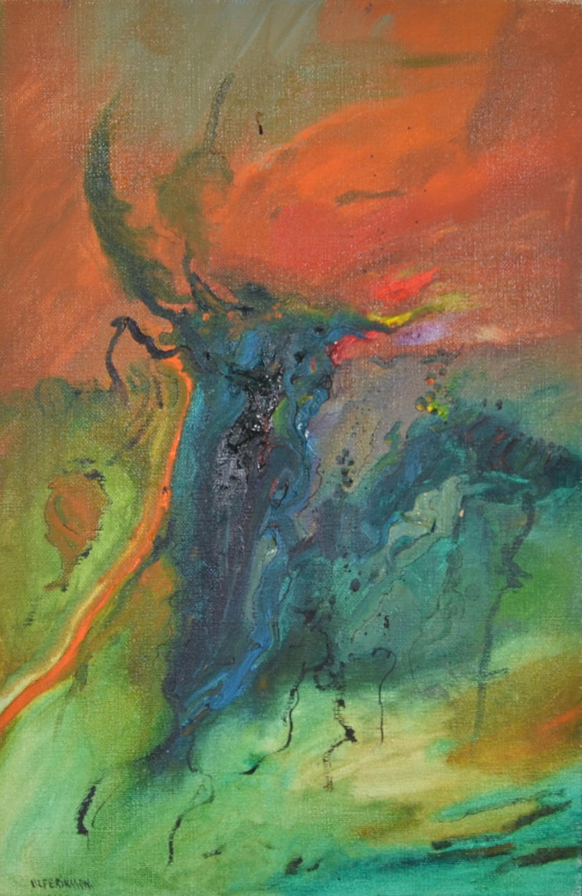 ULF ERIKSSON. Olja på duk, "Där vindarna når sina rötter", signerad.