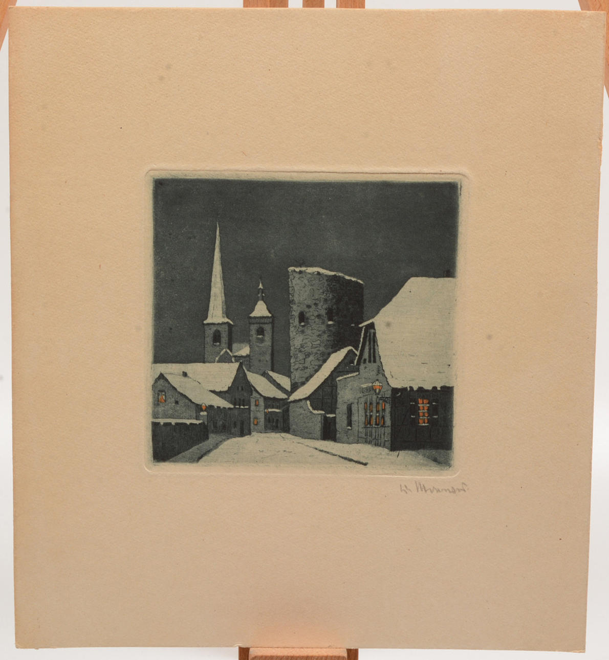 OIDENTIFIERAD KONSTNÄR. Etching. Church and Tower.