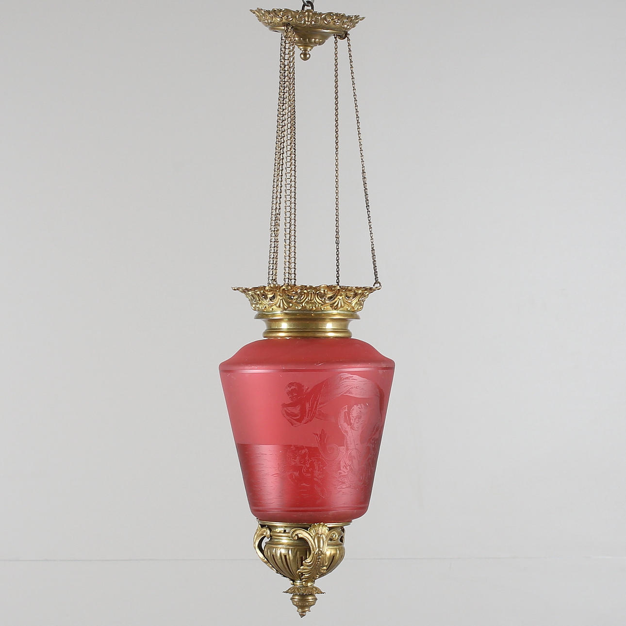 MÅNSKENSLAMPA, glas/metall, 18/1900-tal.