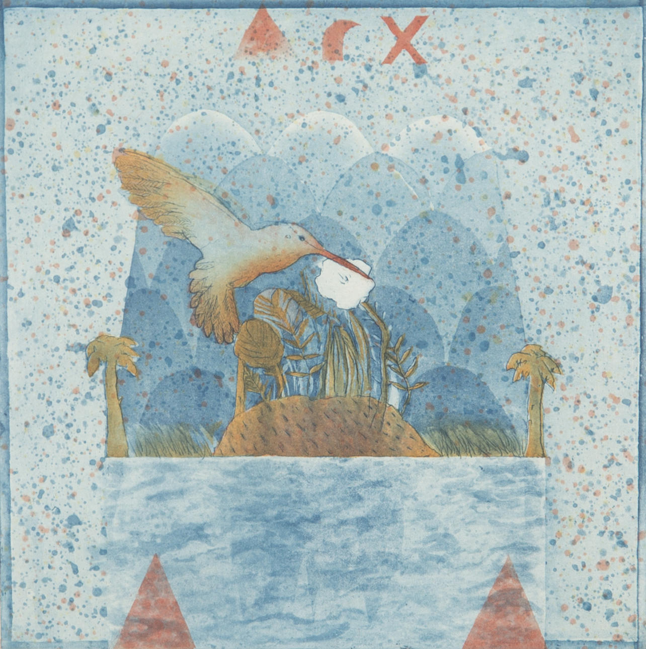 HELMTRUD NYSTRÖM. Komposition med fågel, färglitografi, signerad.