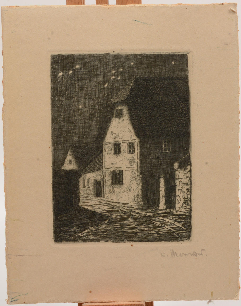 OIDENTIFIERAD KONSTNÄR. Starry sky over city. press.