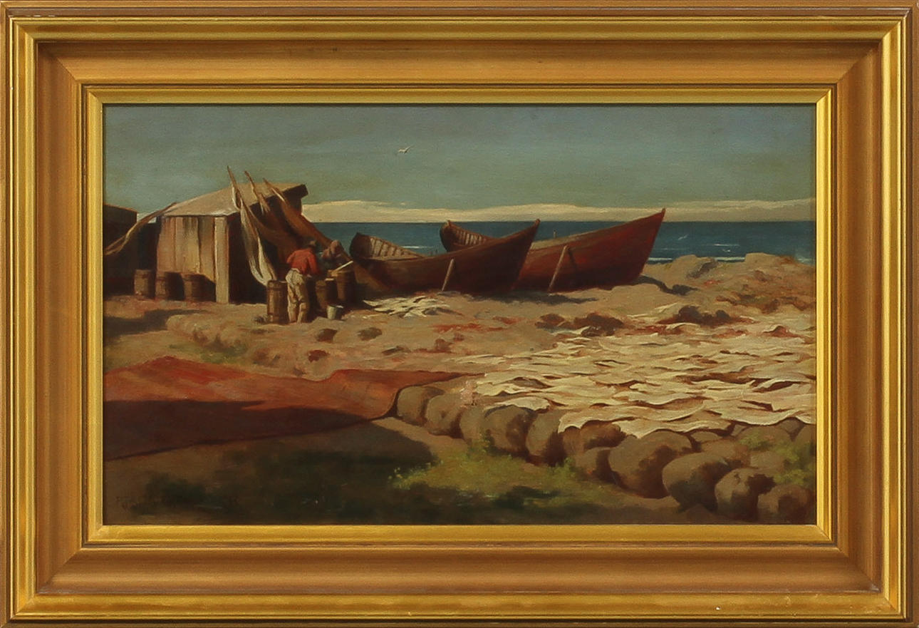 ROBERT GEORG TALBOT KELLY. Kustbild med figurer och ekor, olja på duk, signerad och daterad 1890.