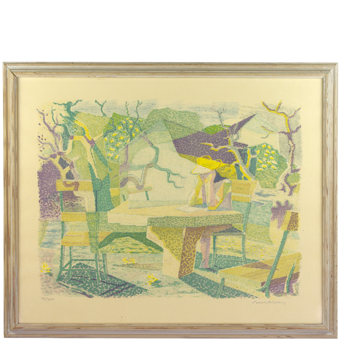 AXEL OLSSON. Lithograph, woman reading, signed.