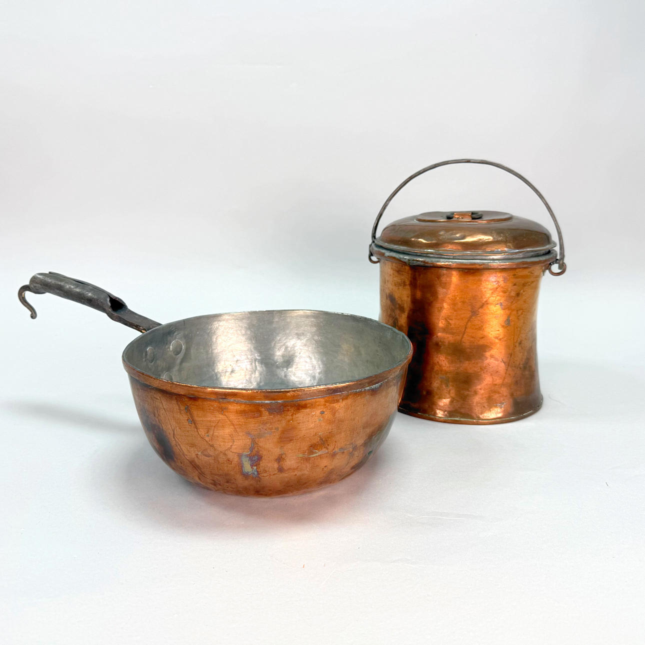 MILK JUG & SCOOP, copper 1800's.