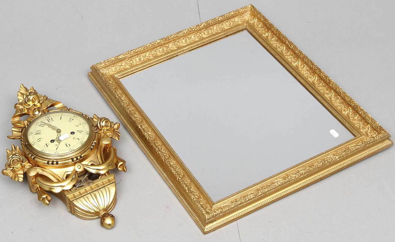 VÄGGPENDYL, samt spegel. 1900-talets mitt.