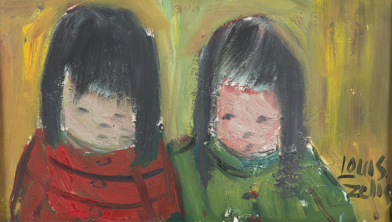 LOUIS ZELIG. Två barn, olja på duk, signerad.