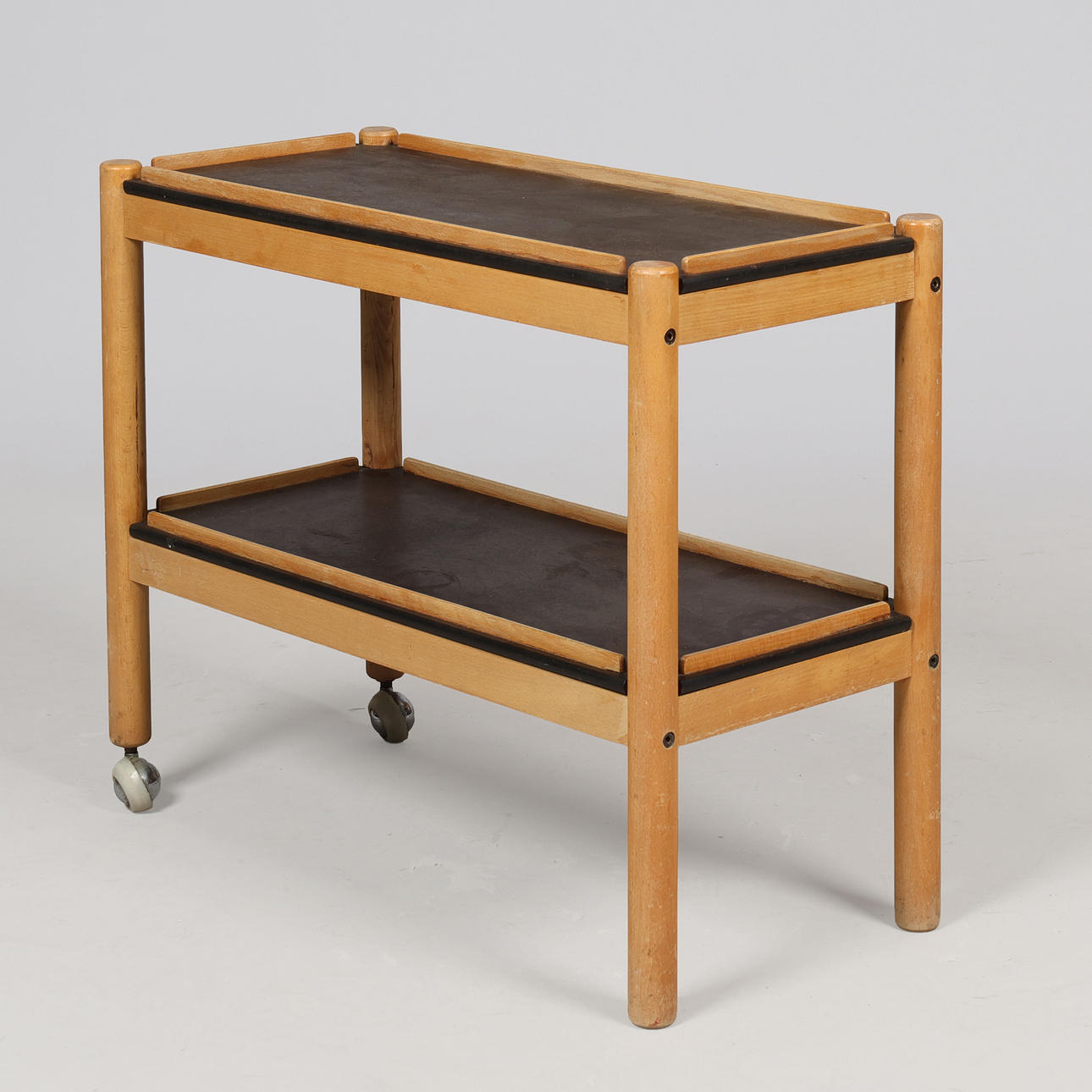 Tray table with beech frame and MDF serving trays, Vitré Møbler, Denmark, second half of the 20th century.