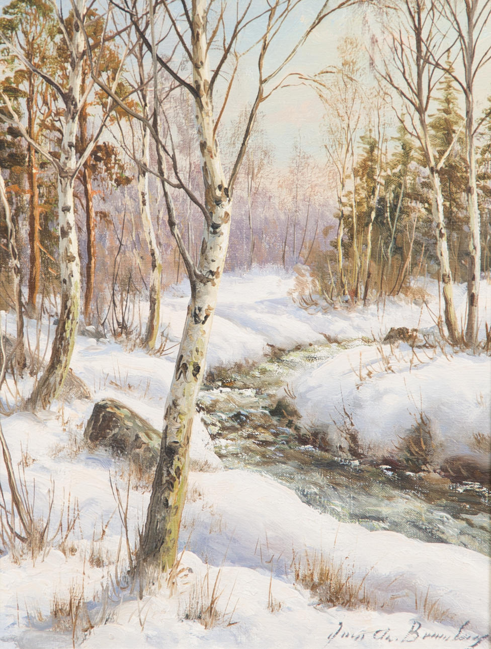 JENS CHRISTIAN BENNEDSEN. Vinterlandskap, olja på duk, signerad Jens Ch. Bennedsen.