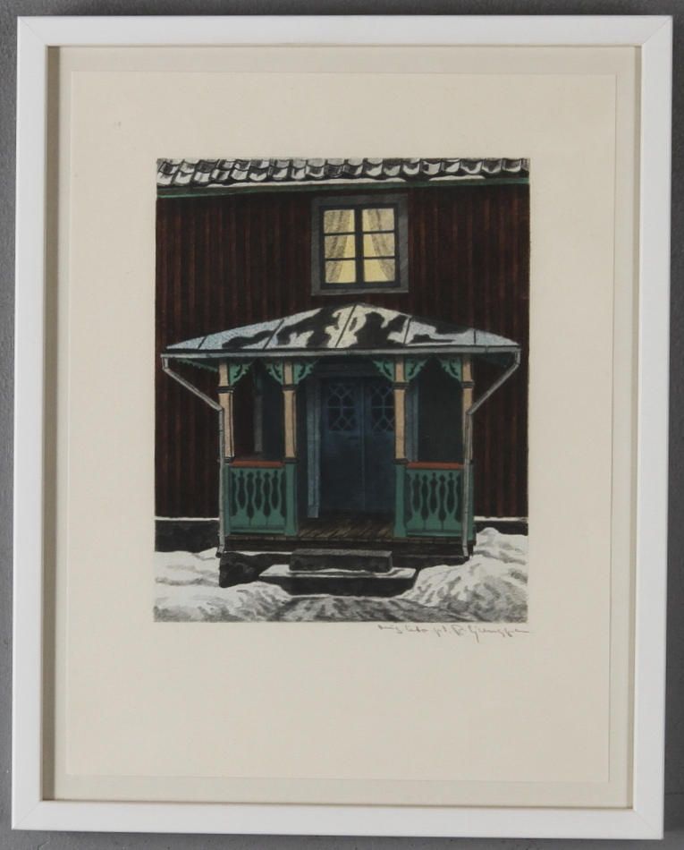 REINHOLD LJUNGGREN. Verandan, färglitografi, signerad pt. upplaga.