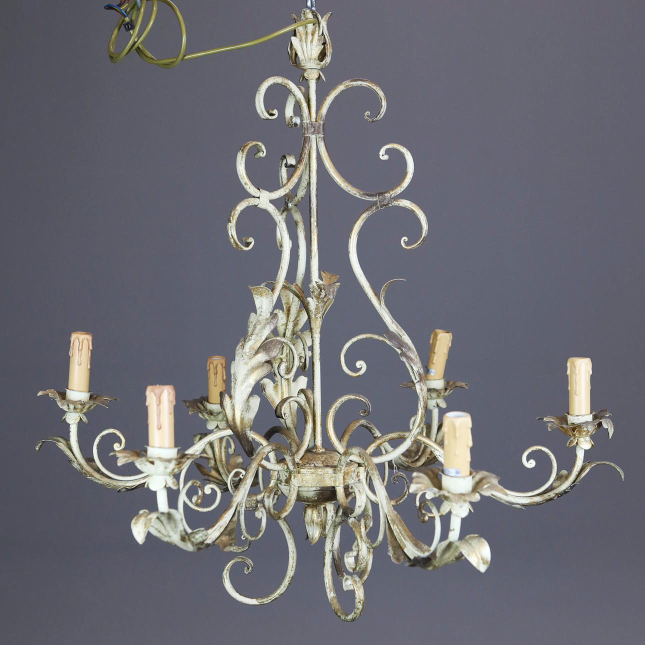 AGED METAL CHANDELIER.